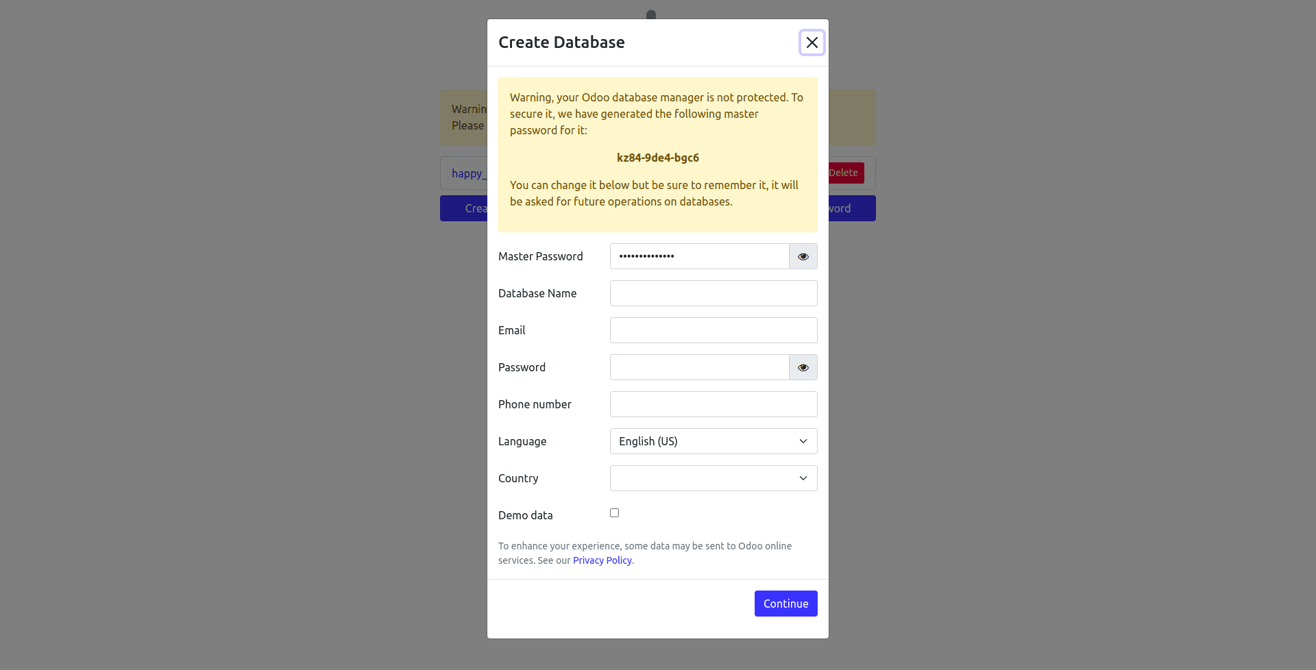 Create database - Deploy Odoo on AWS EC2